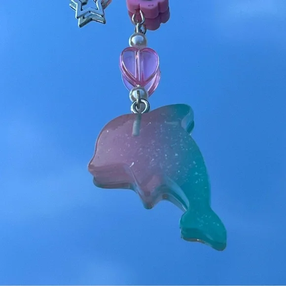 Handmade Y2k Coconut Girl Pink Beachy Dolphin Ying Yang Star Cell Phone Strap - Picture 2 of 4
